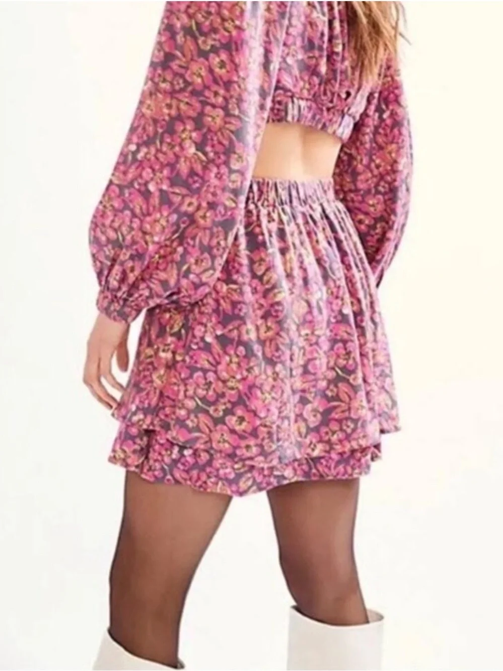 Free People Jael Floral Print Cutout Long-Sleeve Mini Dress XS NWT